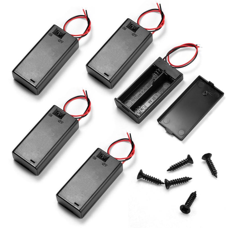 LampVPath 5Pcs 2 AA Battery Holder with Switch, 2X 1.5V AA Battery Holder Case with Wire Leads and ON/Off Switch(5 Pack) - Image 1